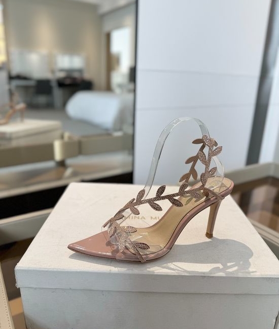 Gianvito Rossi Rhinestone Pointed Toe High Heel Slide Sandals