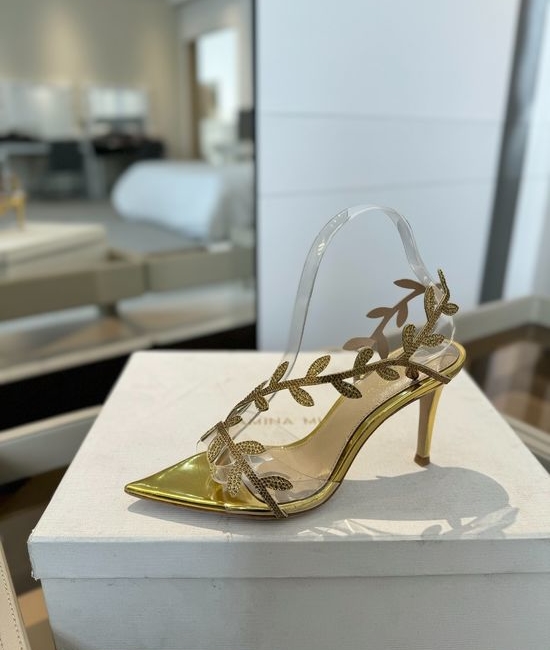 Gianvito Rossi Rhinestone Pointed Toe High Heel Slide Sandals