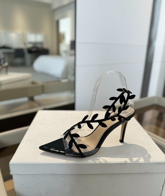 Gianvito Rossi Rhinestone Pointed Toe High Heel Slide Sandals