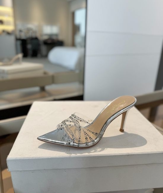 Gianvito Rossi Hotfix Rhinestone Mule Stiletto Sandals Soft Goatskin Lining