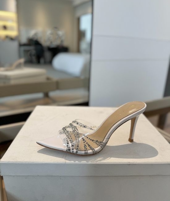 Gianvito Rossi Hotfix Rhinestone Mule Stiletto Sandals Soft Goatskin Lining