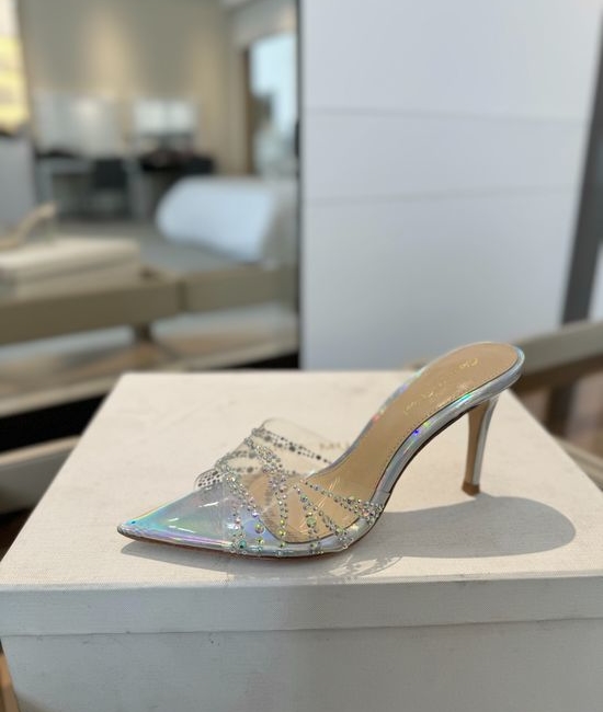 Gianvito Rossi Hotfix Rhinestone Mule Stiletto Sandals Soft Goatskin Lining