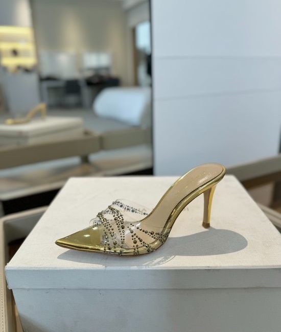 Gianvito Rossi Hotfix Rhinestone Mule Stiletto Sandals Soft Goatskin Lining