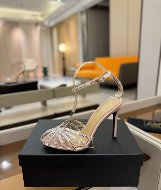 Alevi Milano Rhinestone Decorated Cutout High Heel Dress Sandals