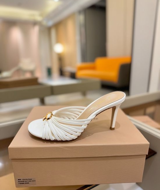 Gianvito Rossi Metallic Leather Strappy High Heel Mule Slides