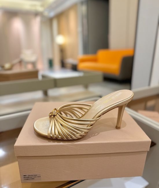 Gianvito Rossi Metallic Leather Strappy High Heel Mule Slides