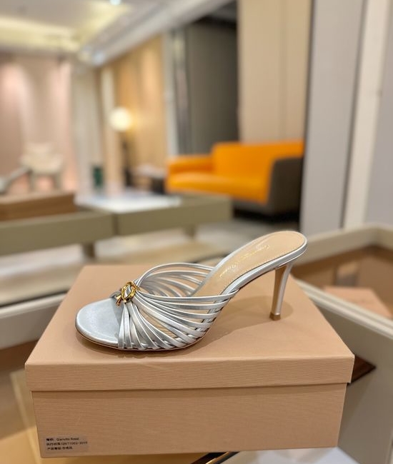 Gianvito Rossi Metallic Leather Strappy High Heel Mule Slides