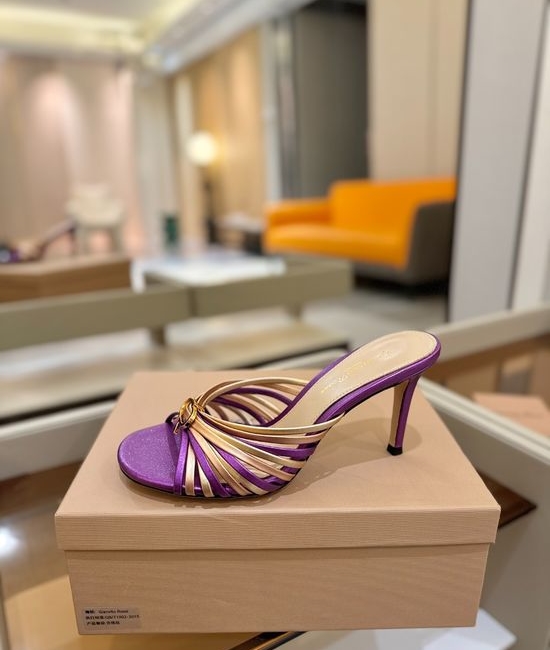 Gianvito Rossi Metallic Leather Strappy High Heel Mule Slides