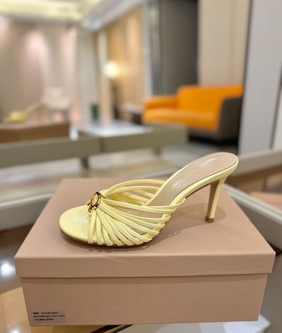 Gianvito Rossi Metallic Leather Strappy High Heel Mule Slides