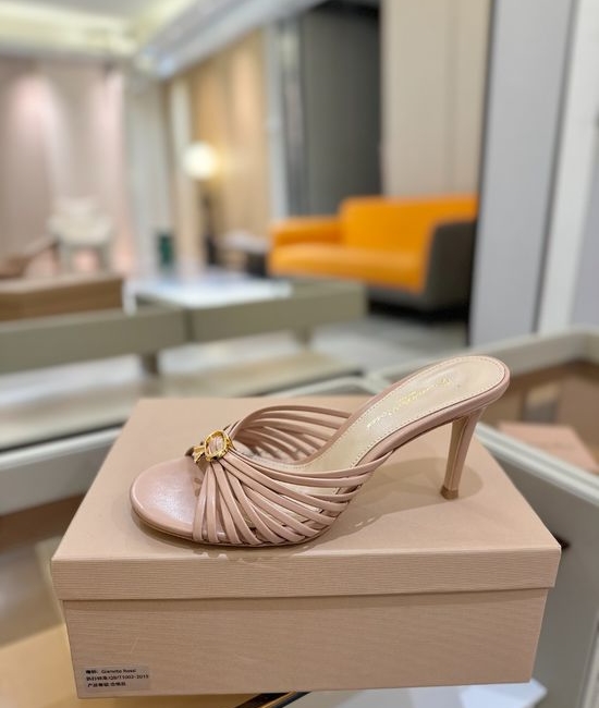 Gianvito Rossi Metallic Leather Strappy High Heel Mule Slides