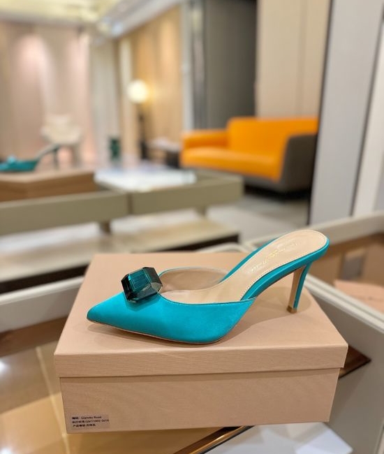 Gianvito Rossi Gem Decorated Pointed Toe High Heel Slide Shoes