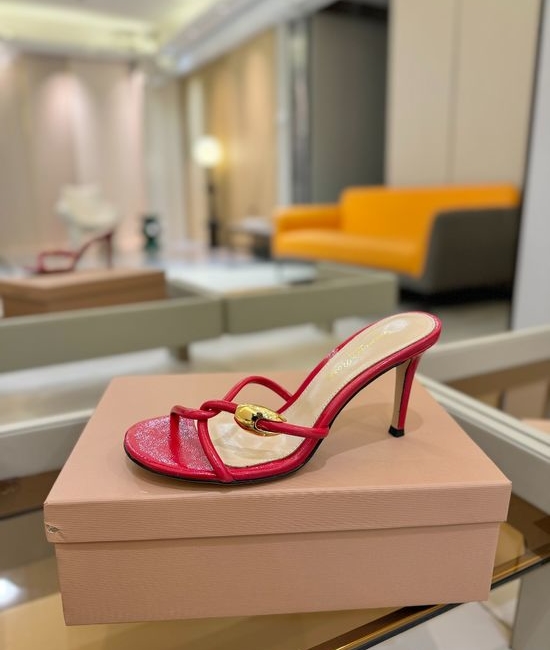 Gianvito Rossi Soft Leather Upper Block Heel Casual Slide Sandals