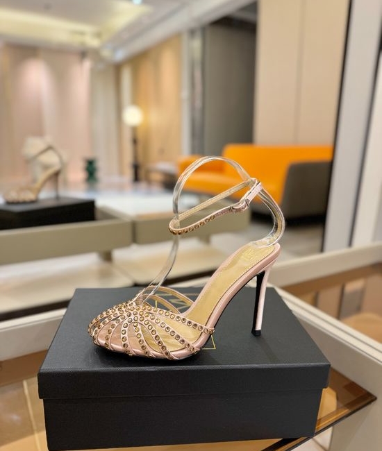 Alevi Milano Rhinestone Decorated Cutout High Heel Dress Sandals