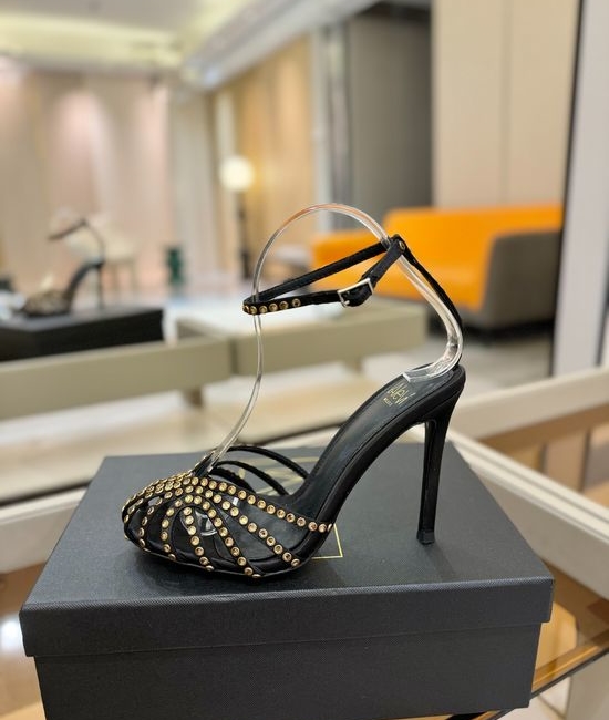Alevi Milano Rhinestone Decorated Cutout High Heel Dress Sandals