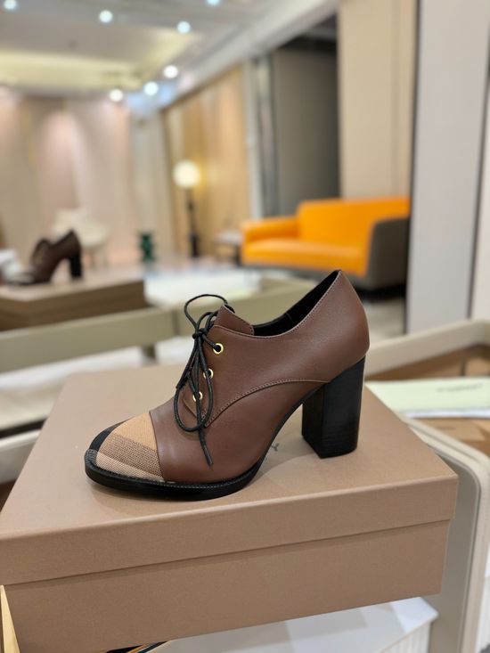 Burberry High Heel Plaid Fabric Shoes Genuine Leather Sole