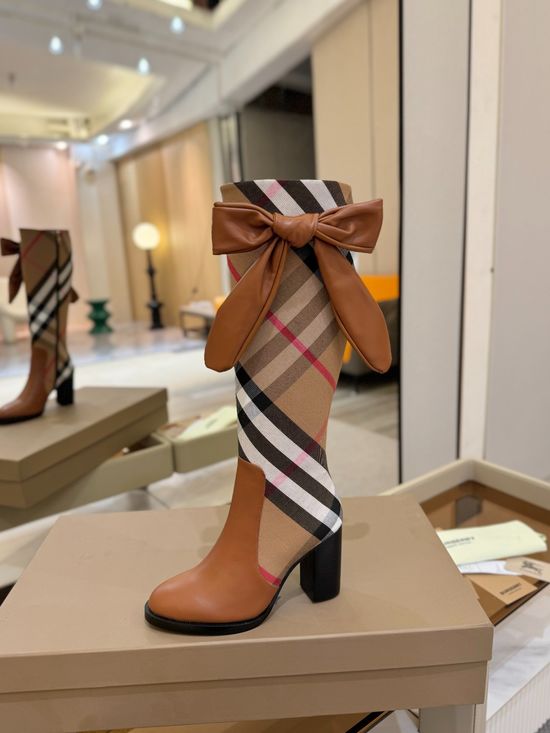 Burberry Classic Plaid Block Heel Genuine Leather Ankle Boots