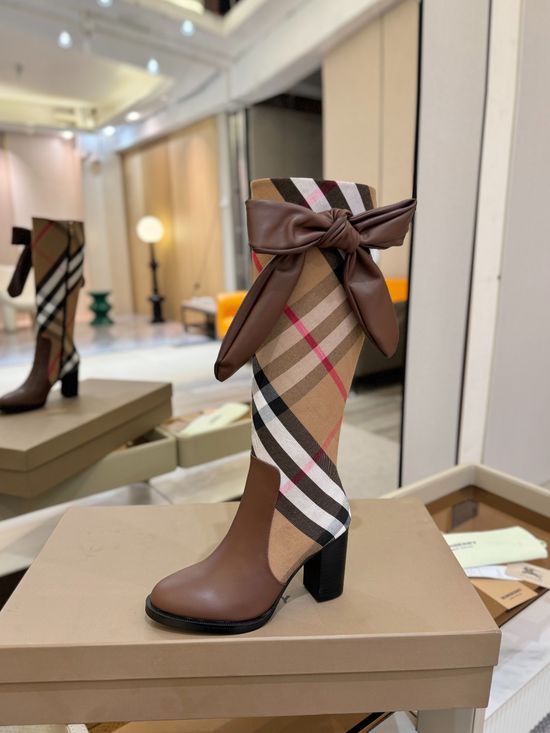 Burberry Classic Plaid Block Heel Genuine Leather Ankle Boots