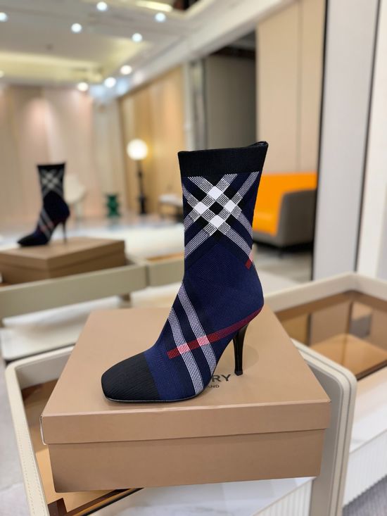 Burberry Plaid Stretch Knit Stiletto Knee High Boots