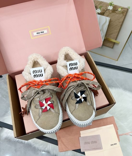 Miu Miu Classic Black White Soft Non Slip Wool Lined Casual Shoes