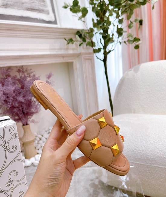 Valentino Studded Flat Slip On Sandals Premium Soft Leather