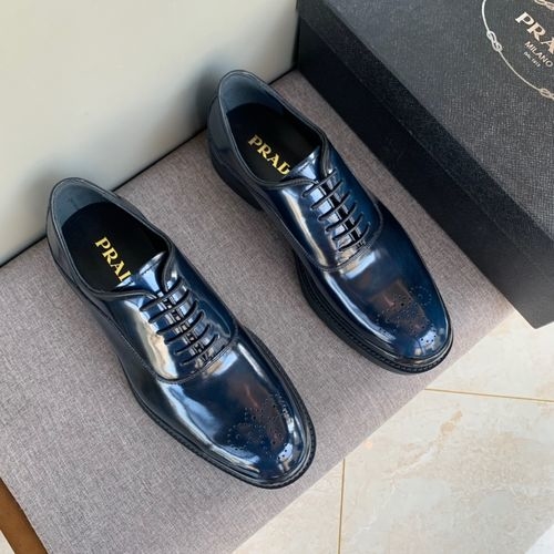 Prada Blue Patent Leather Brogue Loafers