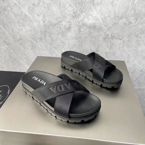 Prada Woven Strap Thick Sole Slides