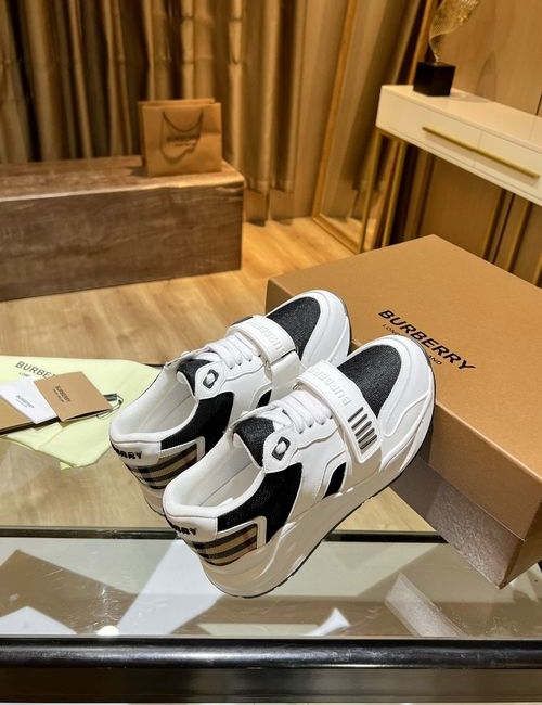 Burberry Plaid Suede Leather Thick Sole Sneakers