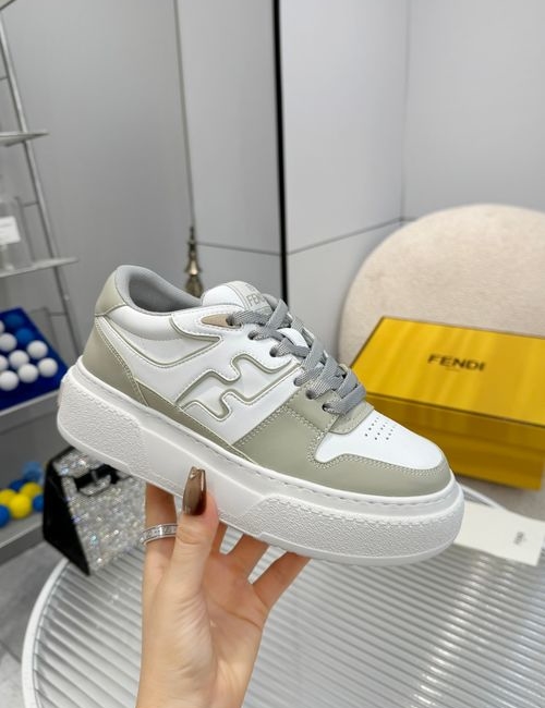 Fendi Thick Sole Casual White Shoes Cowhide Upper Foam Sole
