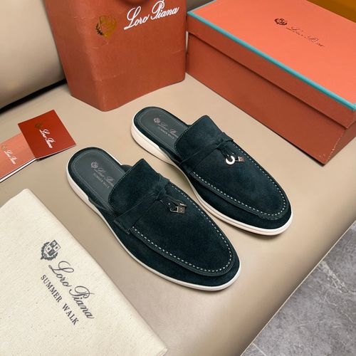 Loro Piana LP Suede Closed Toe Slides With Stitching