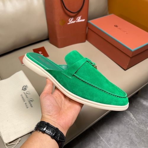 Loro Piana LP Suede Closed Toe Slides With Stitching