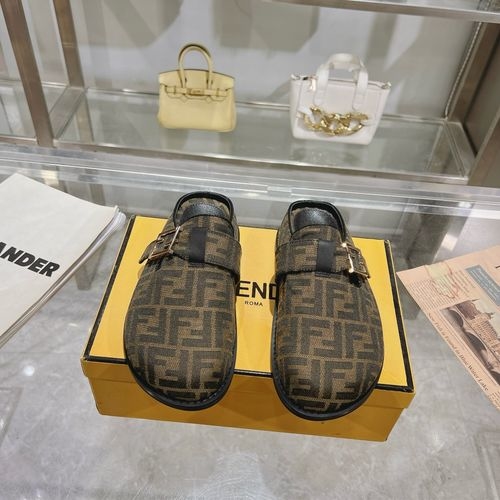 Fendi Flat Half-wrap Slippers With FF Buckle