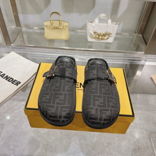 Fendi Flat Half-wrap Slippers With FF Buckle