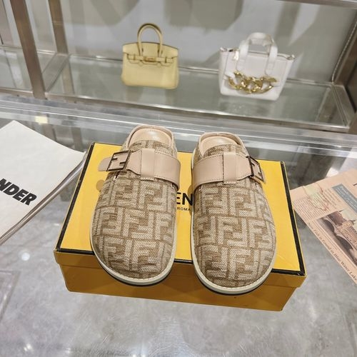 Fendi Flat Half-wrap Slippers With FF Buckle