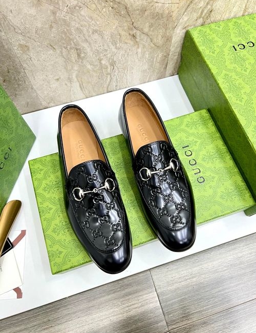 Gucci Metal Buckle Loafers Printed Leather Upper