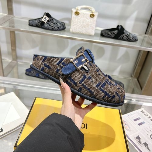 Fendi Flat Half-wrap Slippers With FF Buckle