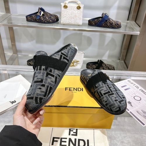 Fendi Flat Half-wrap Slippers With FF Buckle