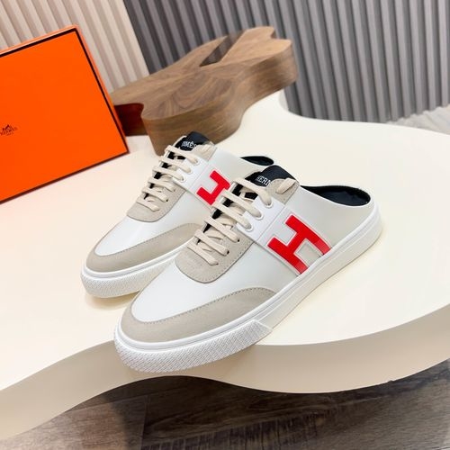Hermes Calfskin Casual Sneakers With Light Soles
