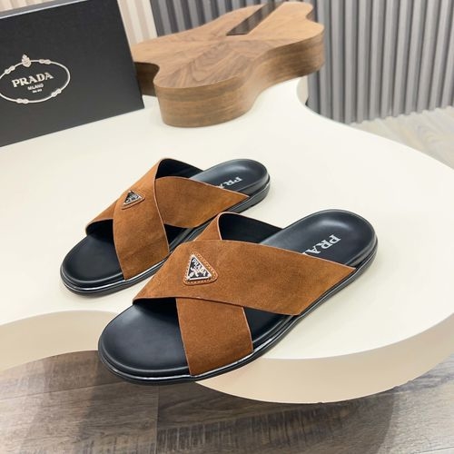 Prada Suede Leather Cross Slide Sandals