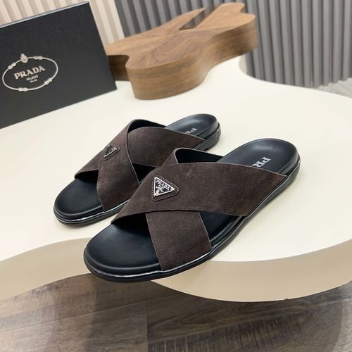 Prada Suede Leather Cross Slide Sandals