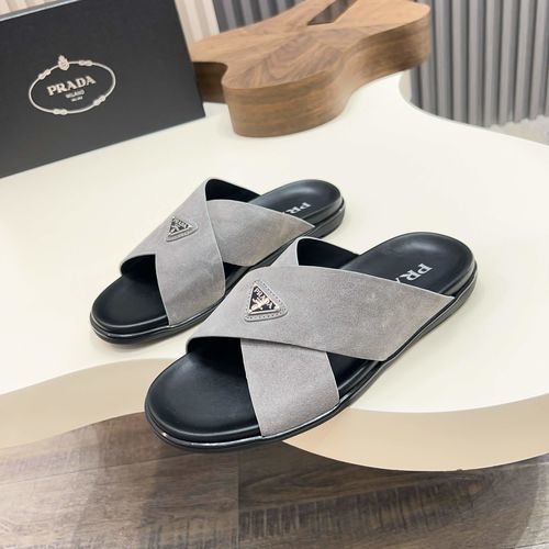 Prada Suede Leather Cross Slide Sandals