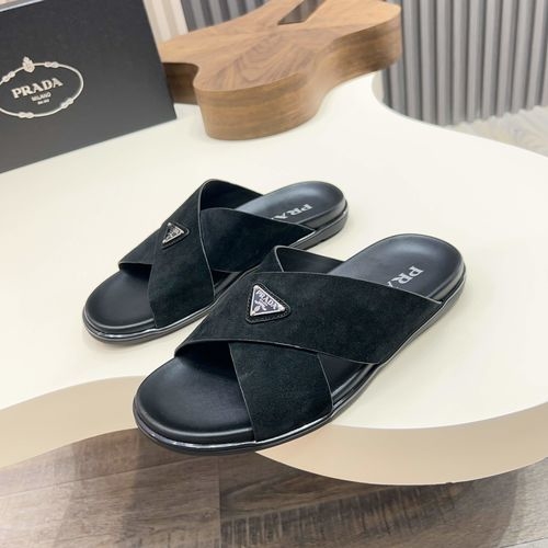 Prada Suede Leather Cross Slide Sandals