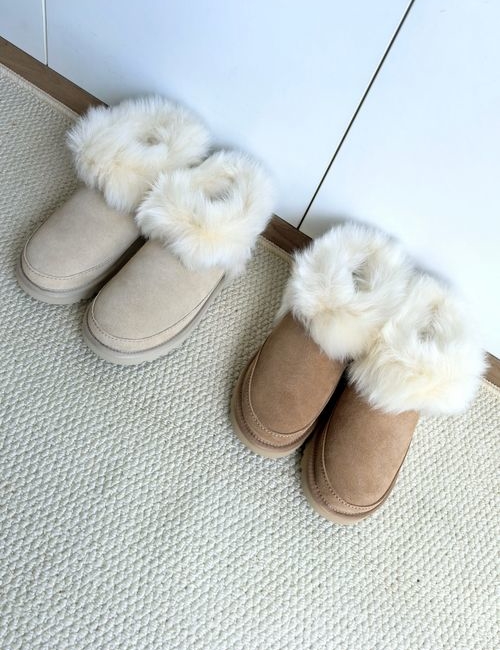 UGG Fuzzy Shearling Lined Platform Slippers