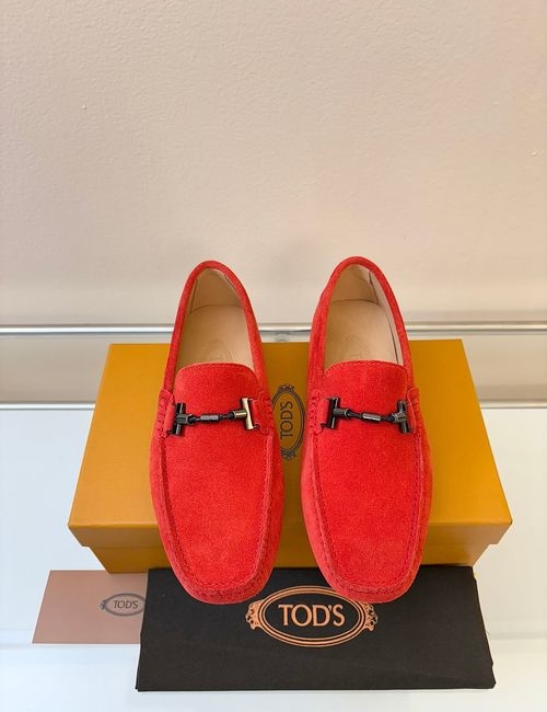 Tods Litchi Grain Suede Leather Loafers