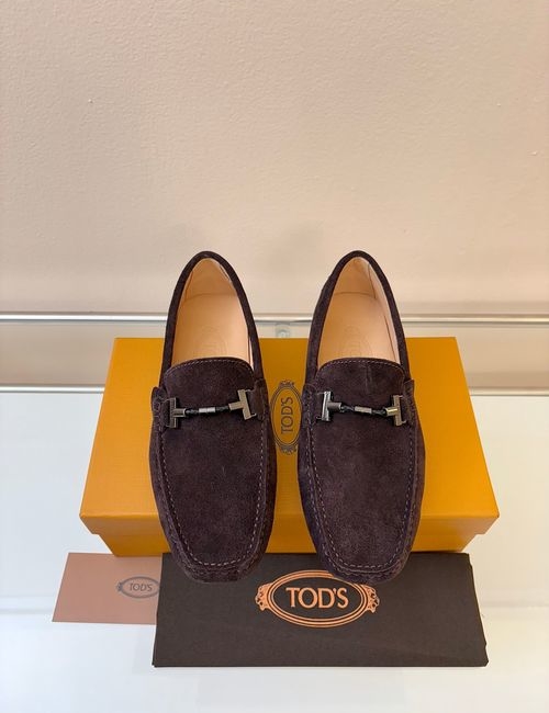 Tods Litchi Grain Suede Leather Loafers