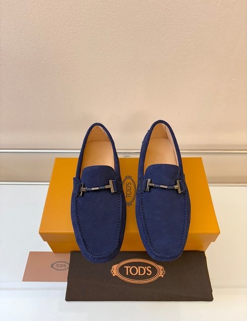 Tods Litchi Grain Suede Leather Loafers