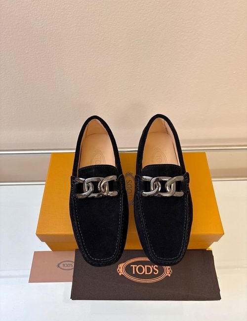 Tods Litchi Grain Suede Leather Loafers