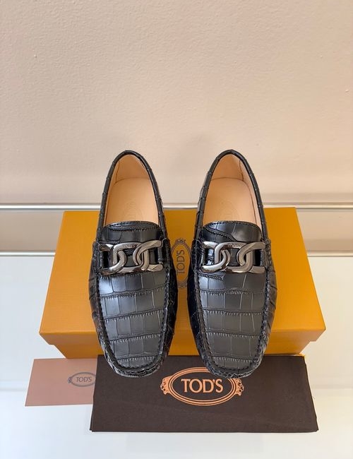Tods Litchi Grain Suede Leather Loafers