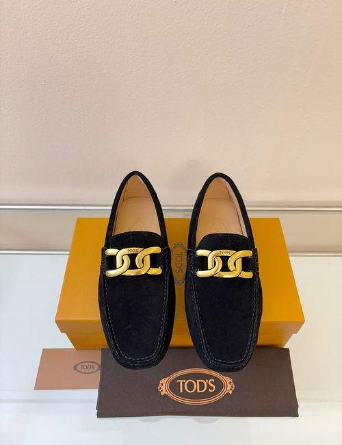Tods Litchi Grain Suede Leather Loafers