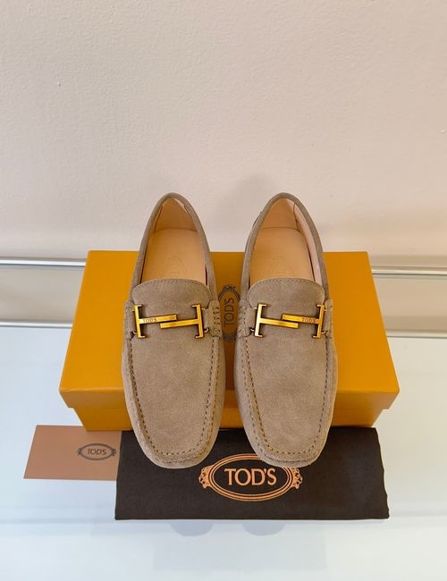 Tods Litchi Grain Suede Leather Loafers