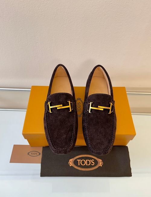 Tods Litchi Grain Suede Leather Loafers